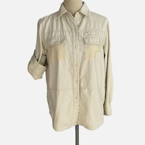Vintage Lauren Ralph Lauren Safari Shirt Medium Khaki Twill Long Sleeve Utility